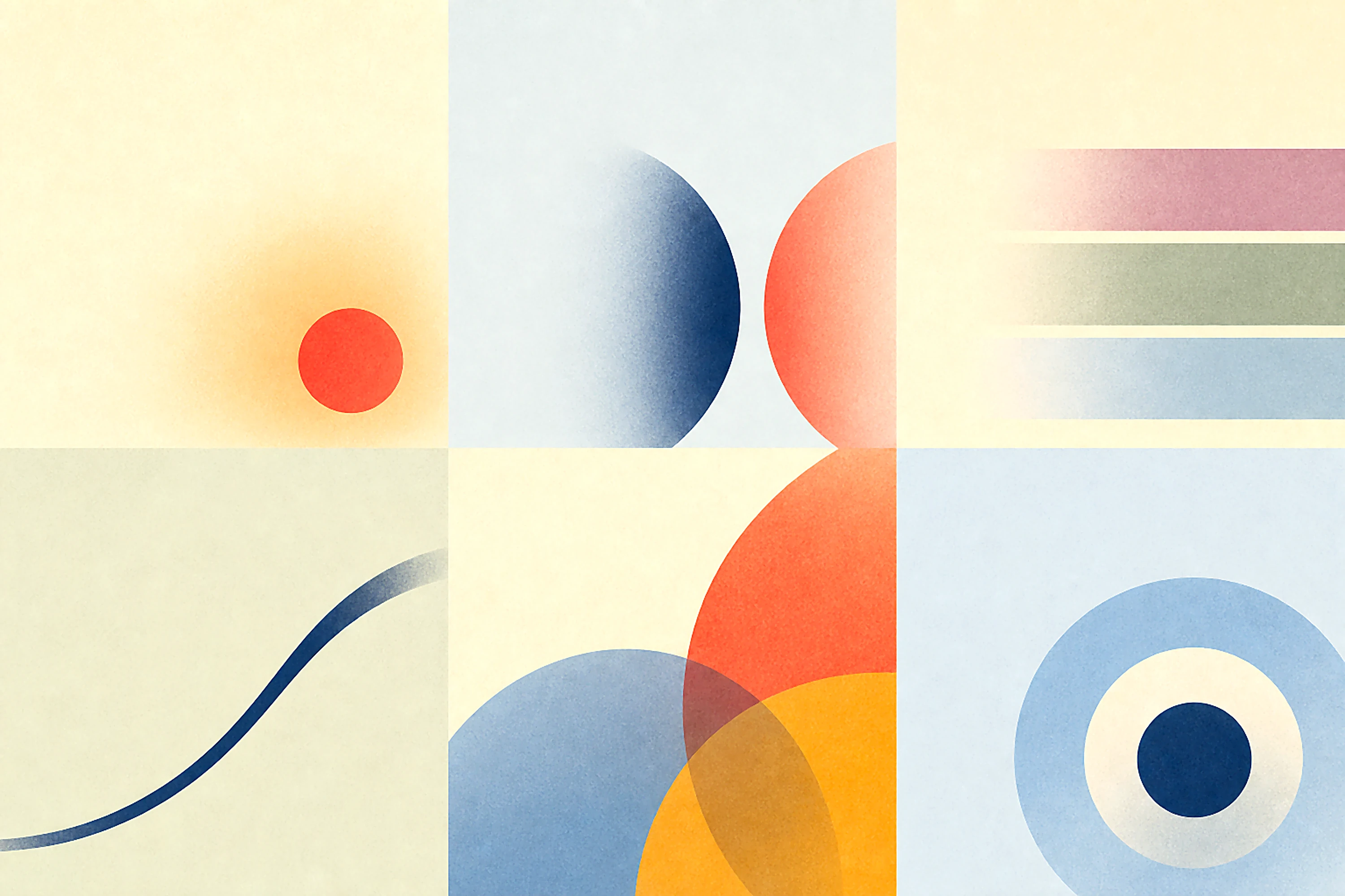 Composição abstrata com formas e cores que representam elementos musicais