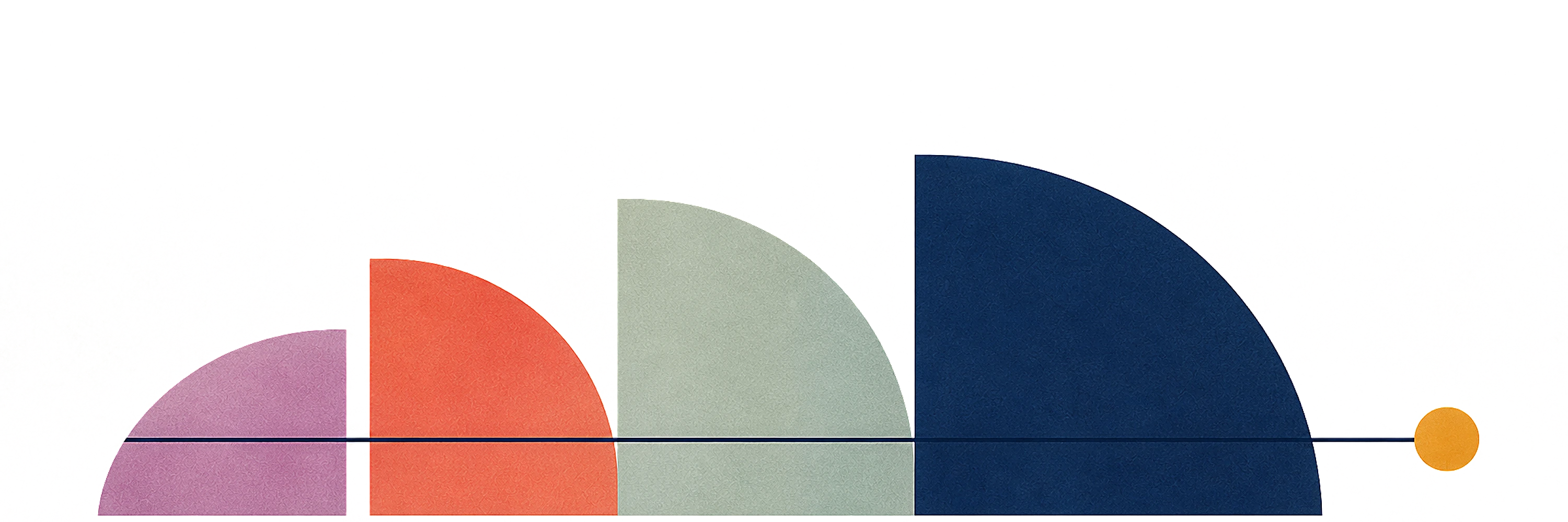 Formas coloridas crescentes atravessadas por uma linha que segue até um ponto de atenção