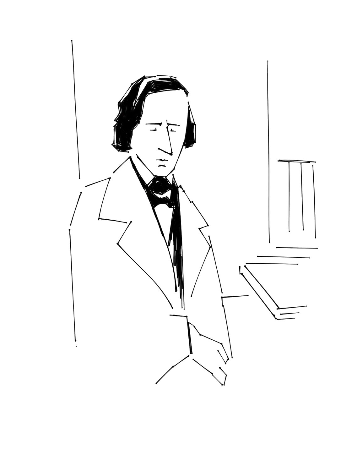 Ilustração de Chopin sentado ao piano
